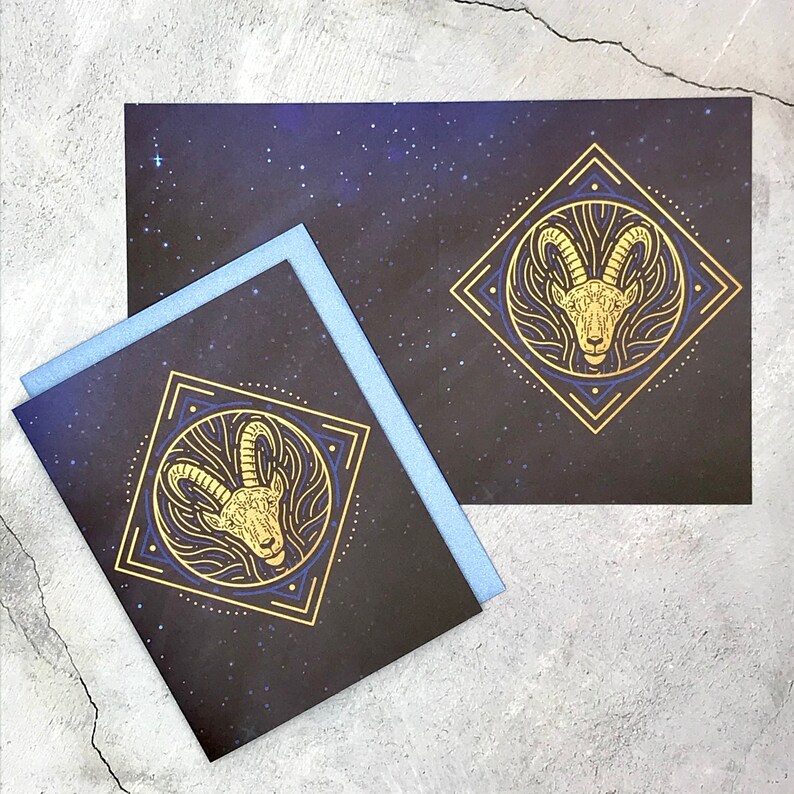 thank you cards Capricorn Zodiac note cards- 12 card box set- astrology high-end blank greeting cards birthday card metallic envelopes