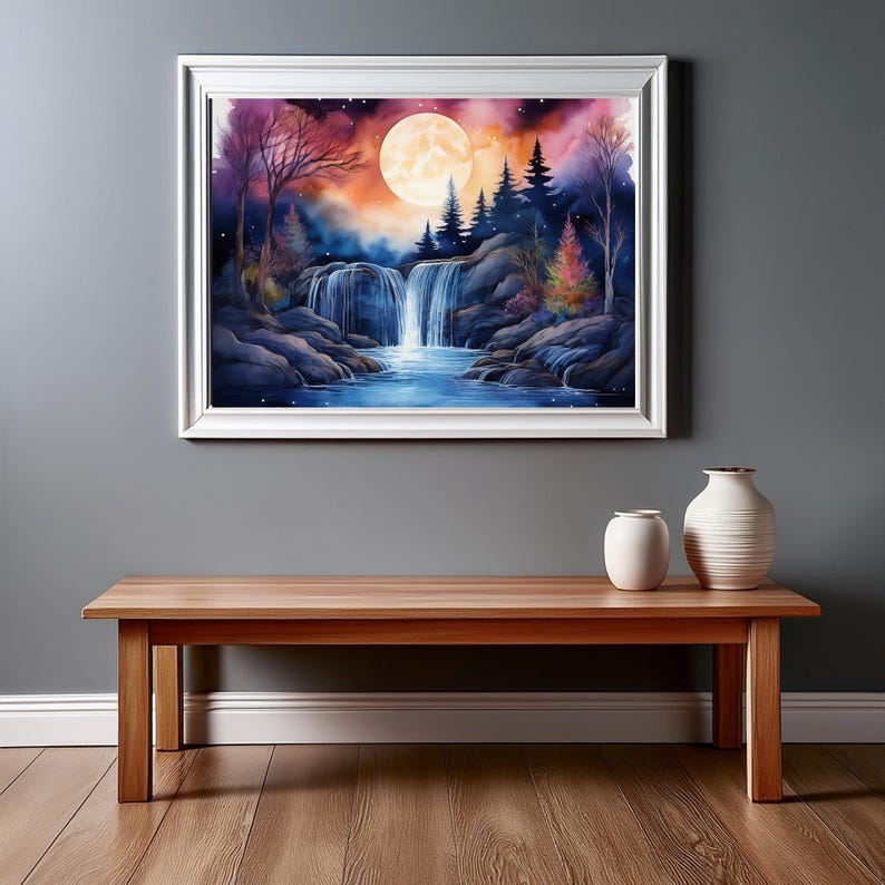 Waterfall Moon - Fantasy Art - Landscape - DIGITAL DOWNLOAD - Etsy