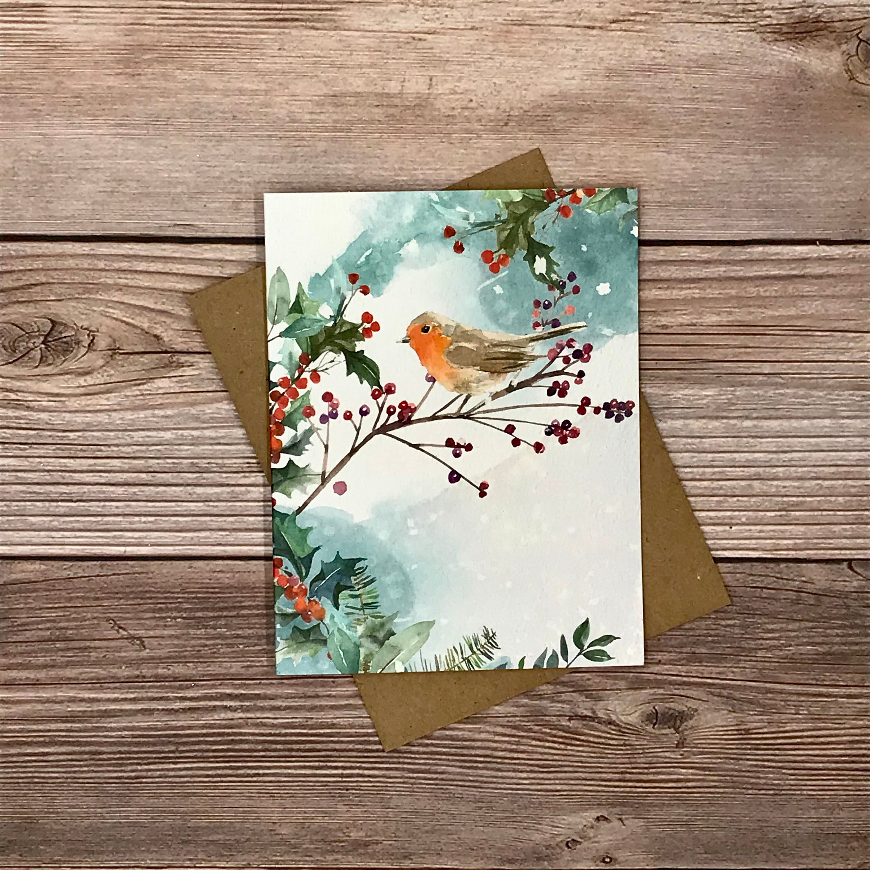 Robin Christmas Cards (12) Watercolor Winter Woodland Animals - Blank ...