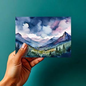Montagnes orageuses - Art numérique du paysage aquarelle - TÉLÉCHARGEMENT NUMÉRIQUE