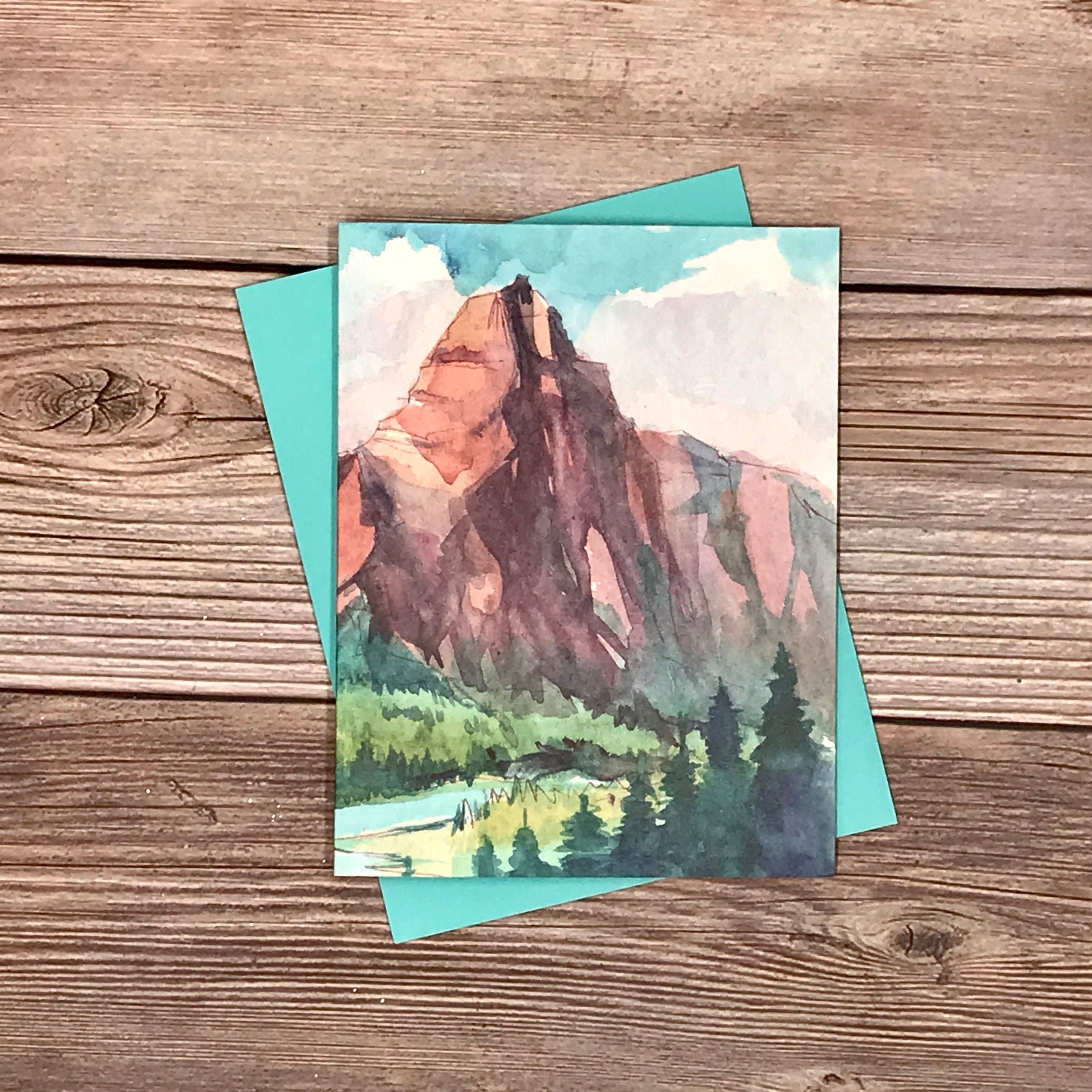 Watercolor Mountain Landscapes Red Mountain Only 12 Card - Etsy