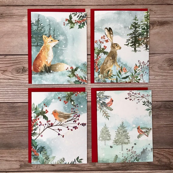 DMHSGIFT Lot De 20 Cartes De Noël Avec Enveloppe - 10 Designs D'animaux De La Forêt - Format A6 - Cartes De Noël Amusantes - Cartes De Vœux Pour La Famille, Les