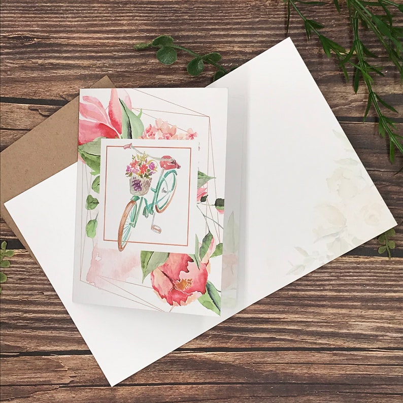 12 Note Cards Gift Set - Watercolor Vintage Bikes Floral Notecards ...