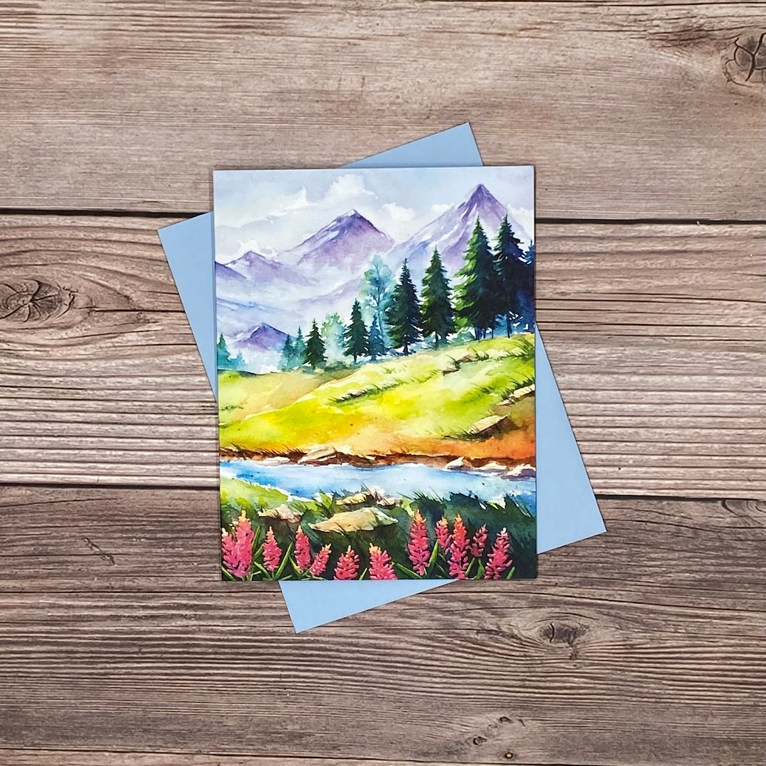 Watercolor Spring Mountain Landscape - 12 Card Gift Set - High-end ...