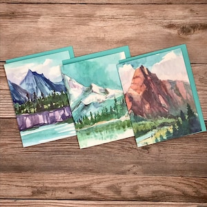 Paysages de montagne à l'aquarelle - coffret cadeau de 12 cartes - cartes de vœux de luxe haut de gamme, cartes de remerciement, carte d'anniversaire, cartes toutes occasions