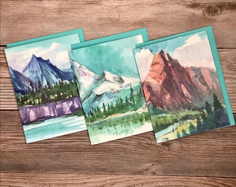 Paysages de montagne à l'aquarelle - coffret cadeau de 12 cartes - cartes de vœux de luxe haut de gamme, cartes de remerciement, carte d'anniversaire, cartes toutes occasions