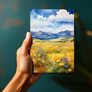 Prairie de montagne avec fleurs sauvages - oeuvre d'art printanière - TÉLÉCHARGEMENT NUMÉRIQUE