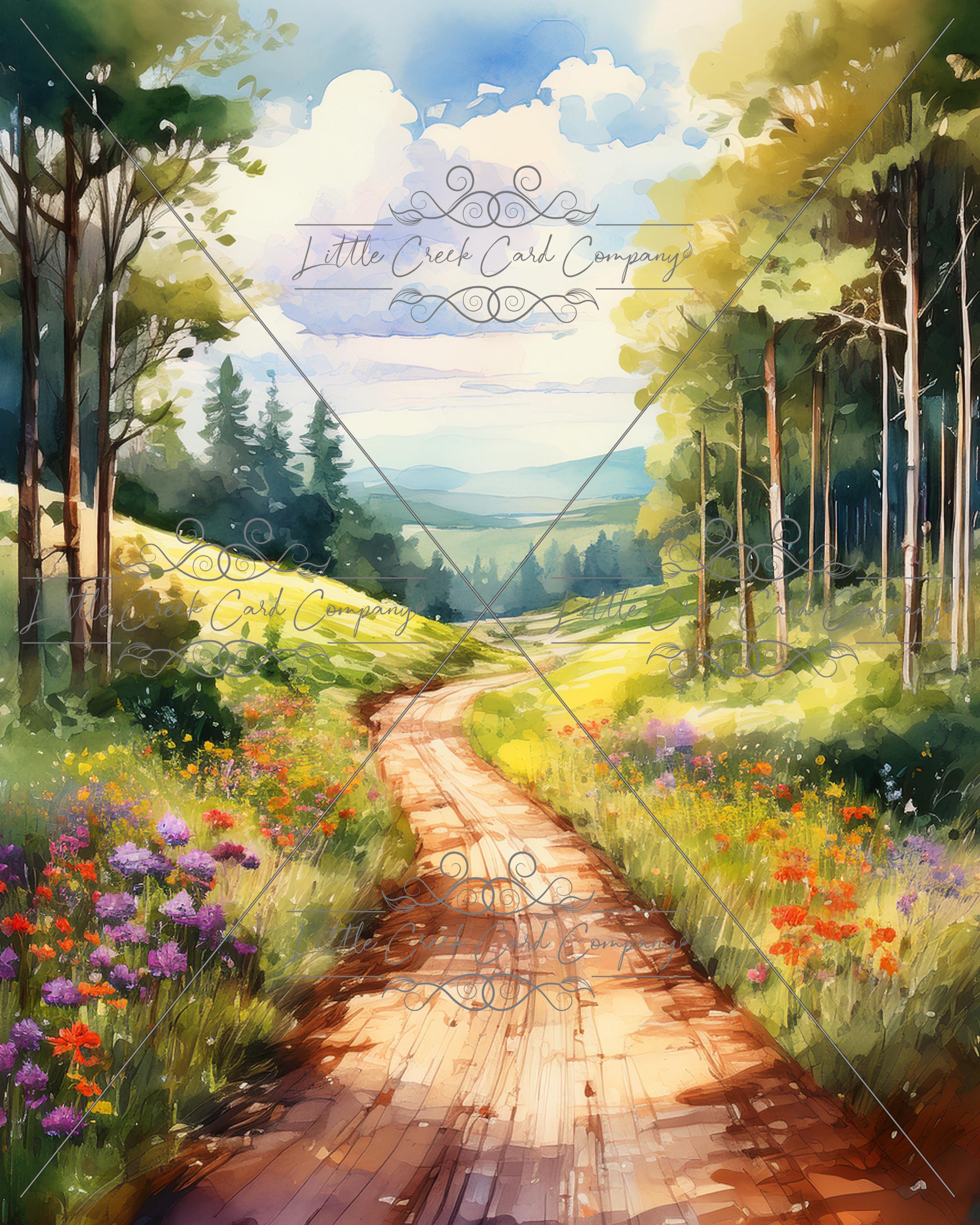 田舎道 - 森と野花の風景 - 夏のアートワーク - デジタルダウンロード