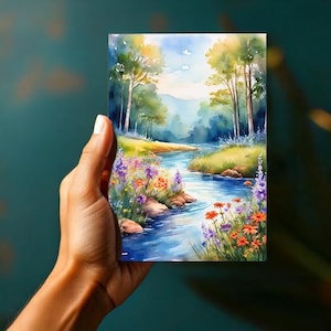 Forest Stream - Paysage de forêts et de fleurs sauvages - Oeuvre d'art estivale - TÉLÉCHARGEMENT NUMÉRIQUE