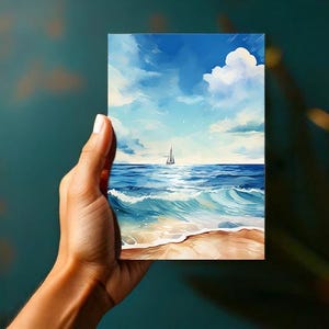 Voilier à la plage - Paysage océanique aquarelle numérique - TÉLÉCHARGEMENT NUMÉRIQUE