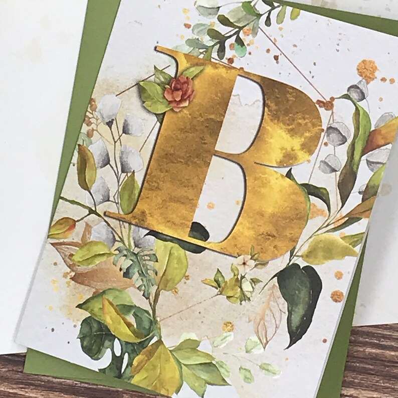 12 Note Cards Gift Set - Watercolor Monogram Gold/floral Letter B ...