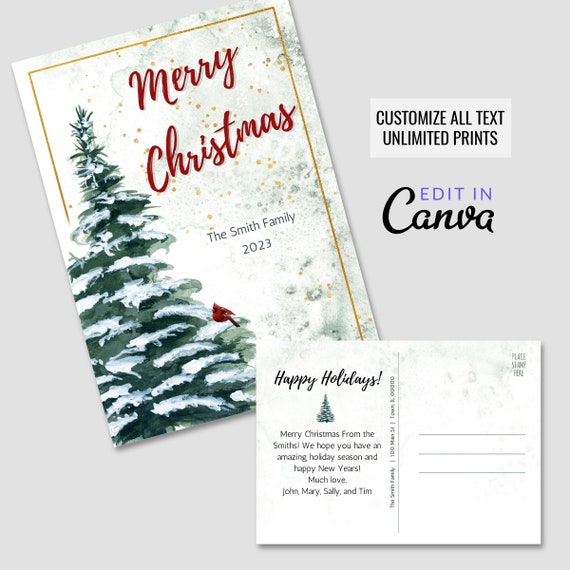 Evergreen Tree Christmas Postcard Template - Digital Download 5x7
