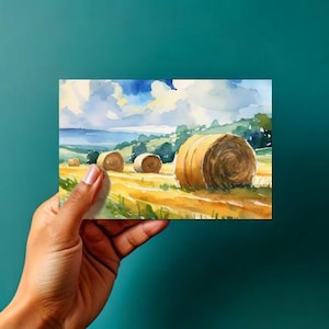Farm Landscape - Hay Fields with Round Bales - DIGITAL DOWNLOAD