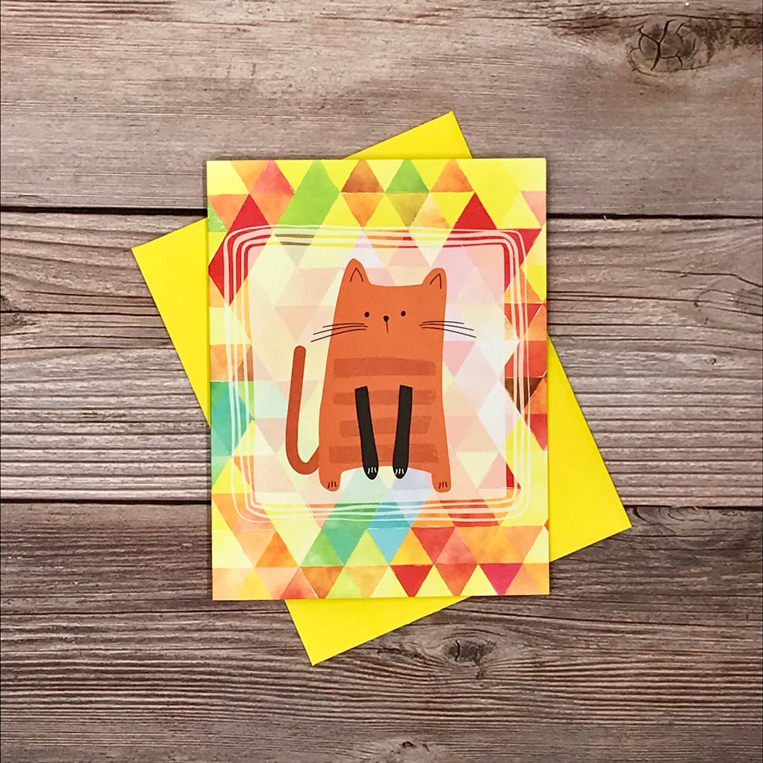 12 Note Card Gift Set - YELLOW ONLY Geometric Colorful Funny Cat ...