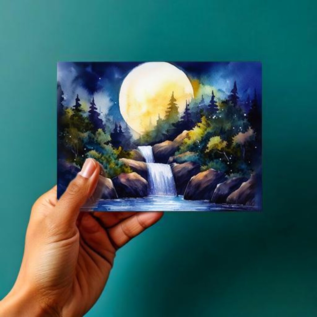 Waterfall Moon - Fantasy Art - Landscape - DIGITAL DOWNLOAD - Etsy