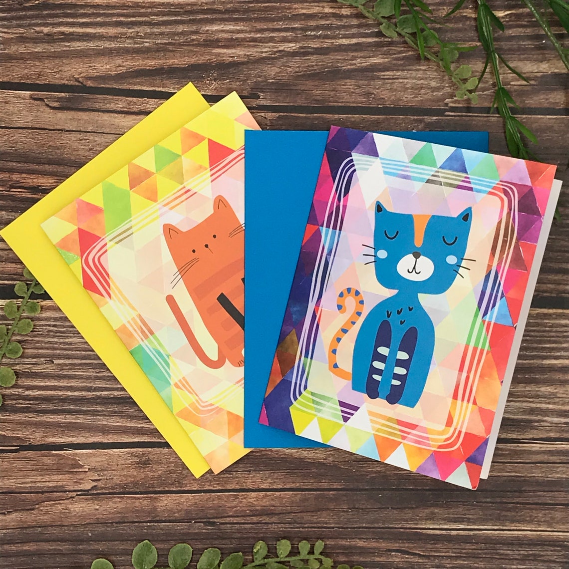 12 Note Card Gift Set Watercolor Geometric Colorful Funny Etsy