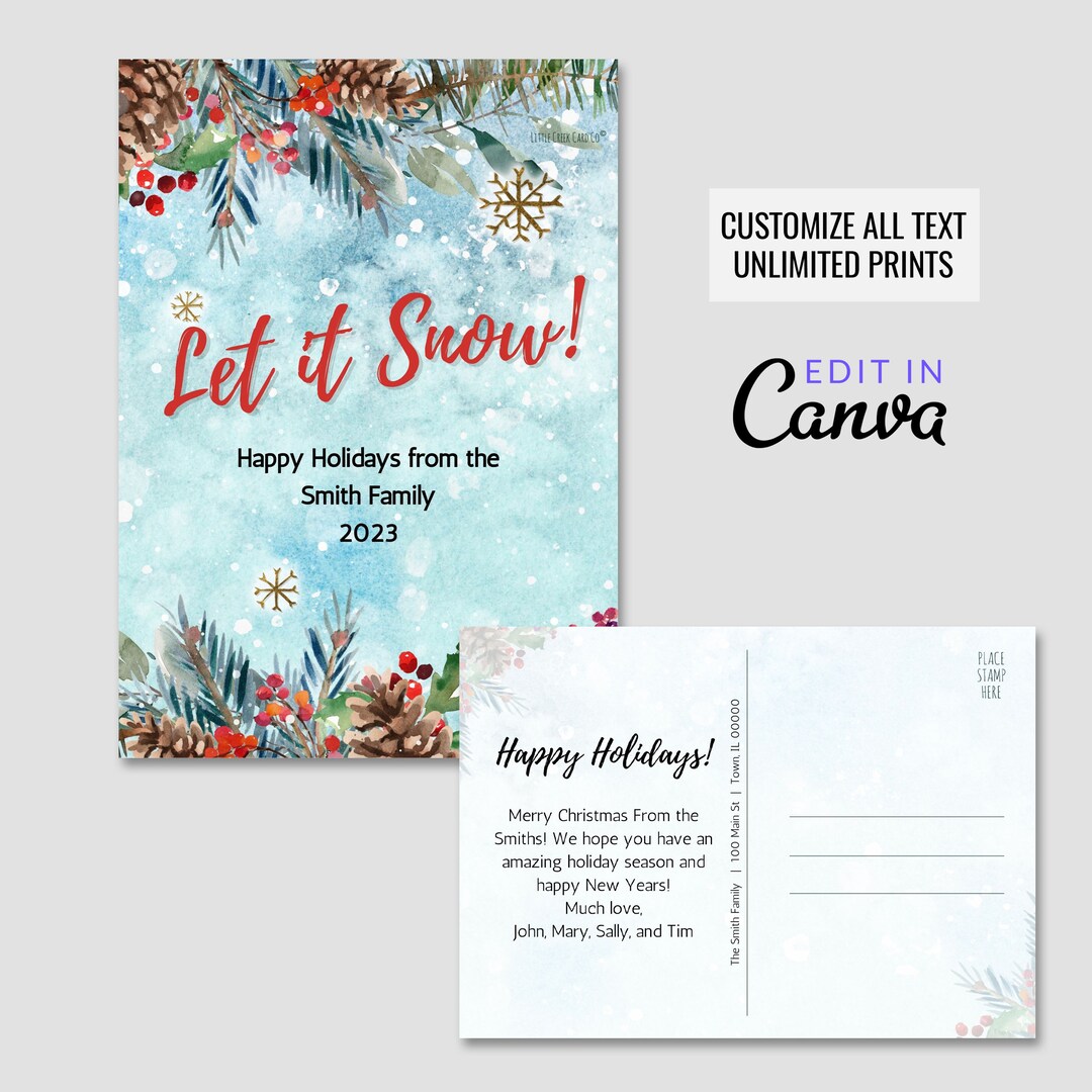 Let It Snow - Christmas Postcard Template - Digital Download 5x7