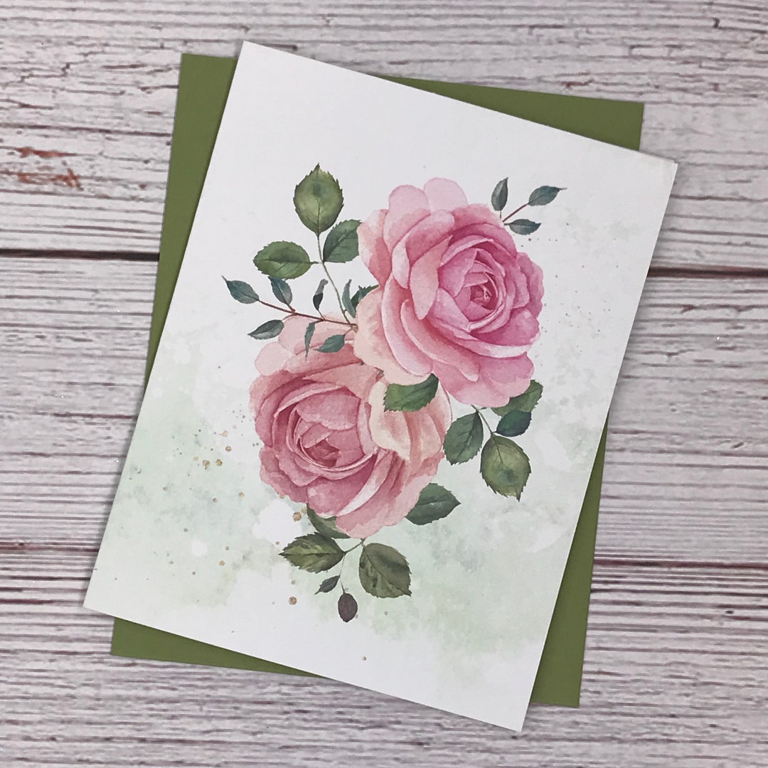 12 Note Cards Gift Set - Watercolor Vintage Rose Floral Notecards ...