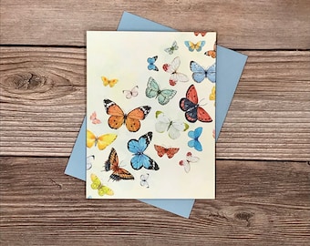 Colorful Butterfly Butterflies watercolor -12 card gift set - high-end greeting, thank you, birthday, all-occasion cards or invitations