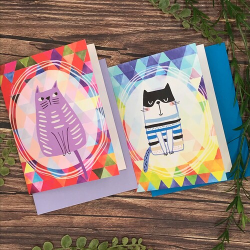 12 Note Card Gift Set Watercolor Geometric Colorful Funny - Etsy