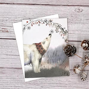 Hello Winter Polar Bear Christmas Holiday cards (12) - metallic envelopes - Christmas Noir -
