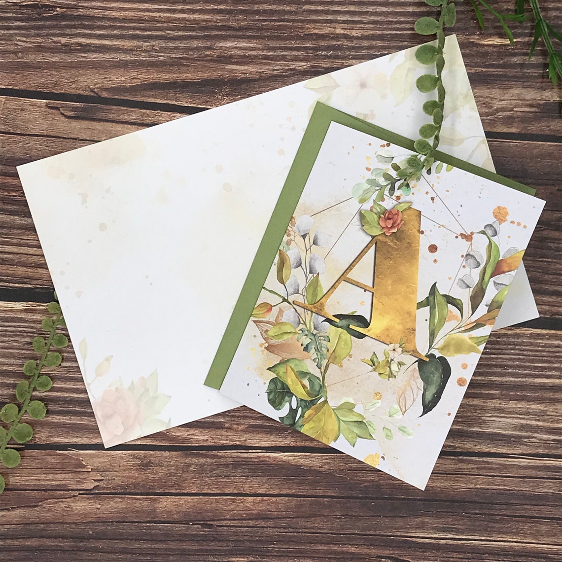 12 Note Cards Gift Set Watercolor Monogram Gold/floral Etsy