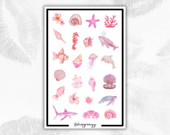 Pink Ocean Sticker Sheet | Junk Journal Stickers | Laminated Kiss-cut Stickers | Scrapbook, Bullet Journal and Planner Stickers
