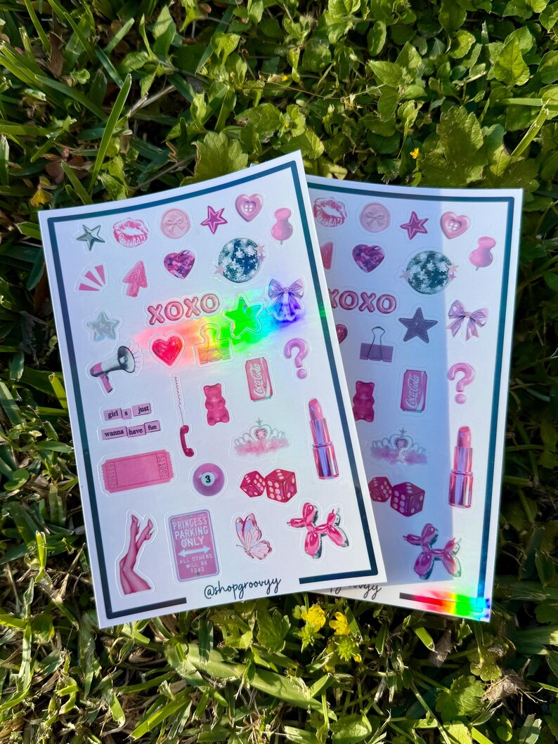 Pink Sticker Sheet | Junk Journal Stickers | Laminated Stickers ...