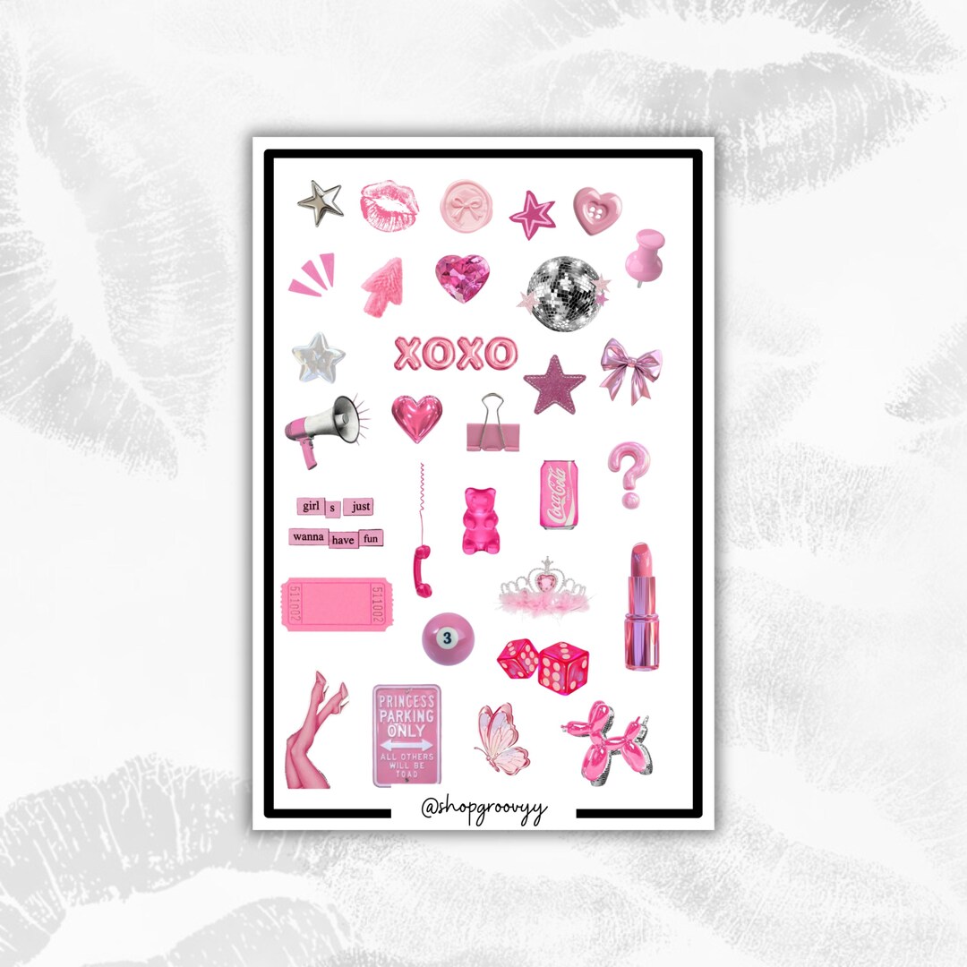 Pink Graph Paper Sticker Pink Sticker Sheet | Junk Journal Stickers | Laminated Stickers ...