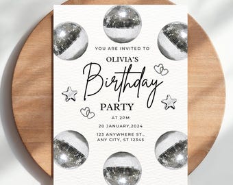 Disco Birthday Party Invitation | Editable Canva Template (Digital Download)