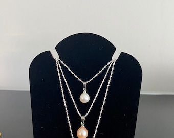 Collar de perlas, colgante de perlas de agua dulce, collar de plata, collar simple