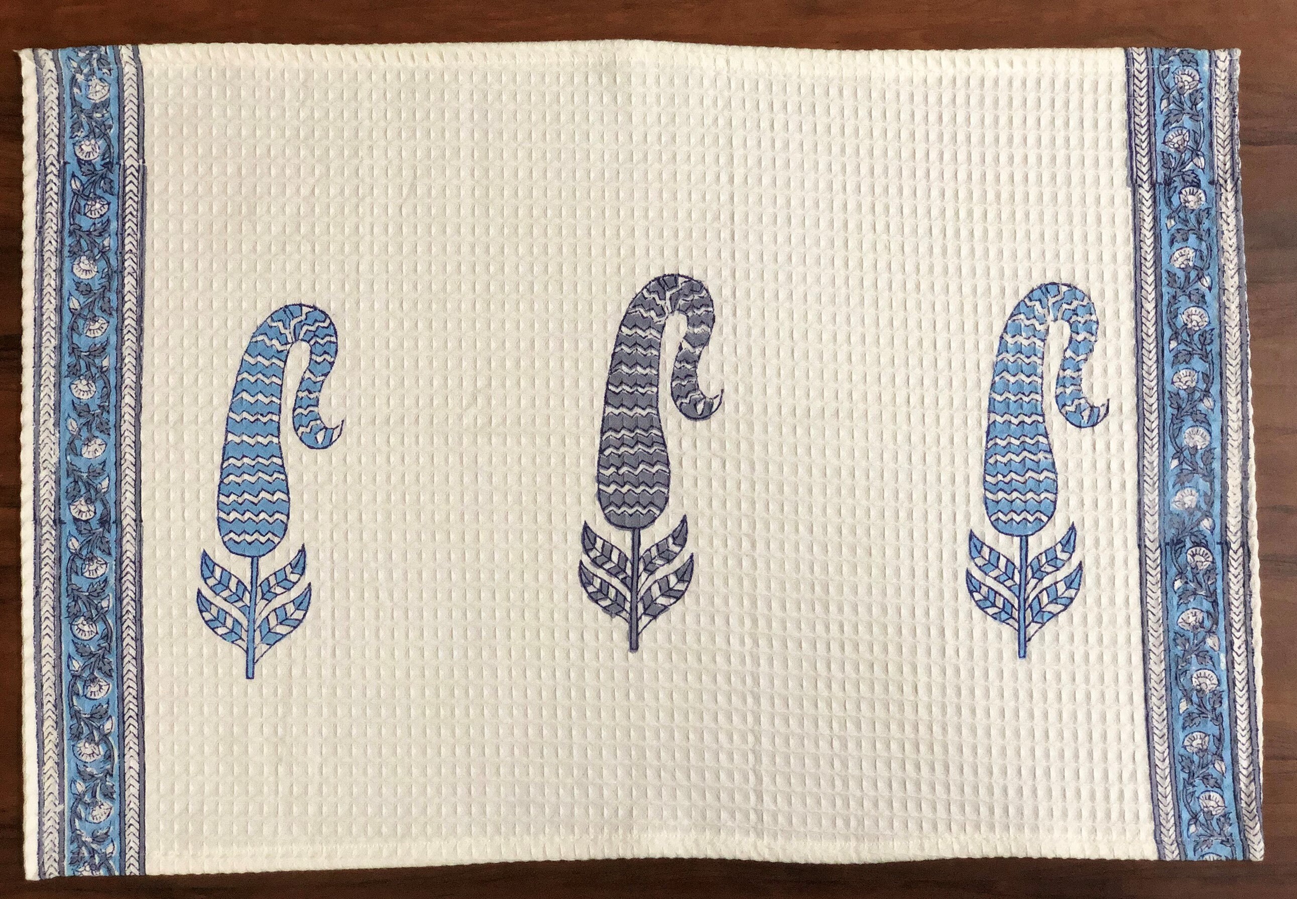 Set of 4 Hand Block Printed Waffle Bath Towels Waffle Weave Etsy