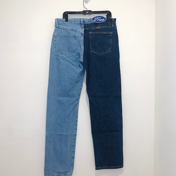 Two-tone Jeans with “fried” patch