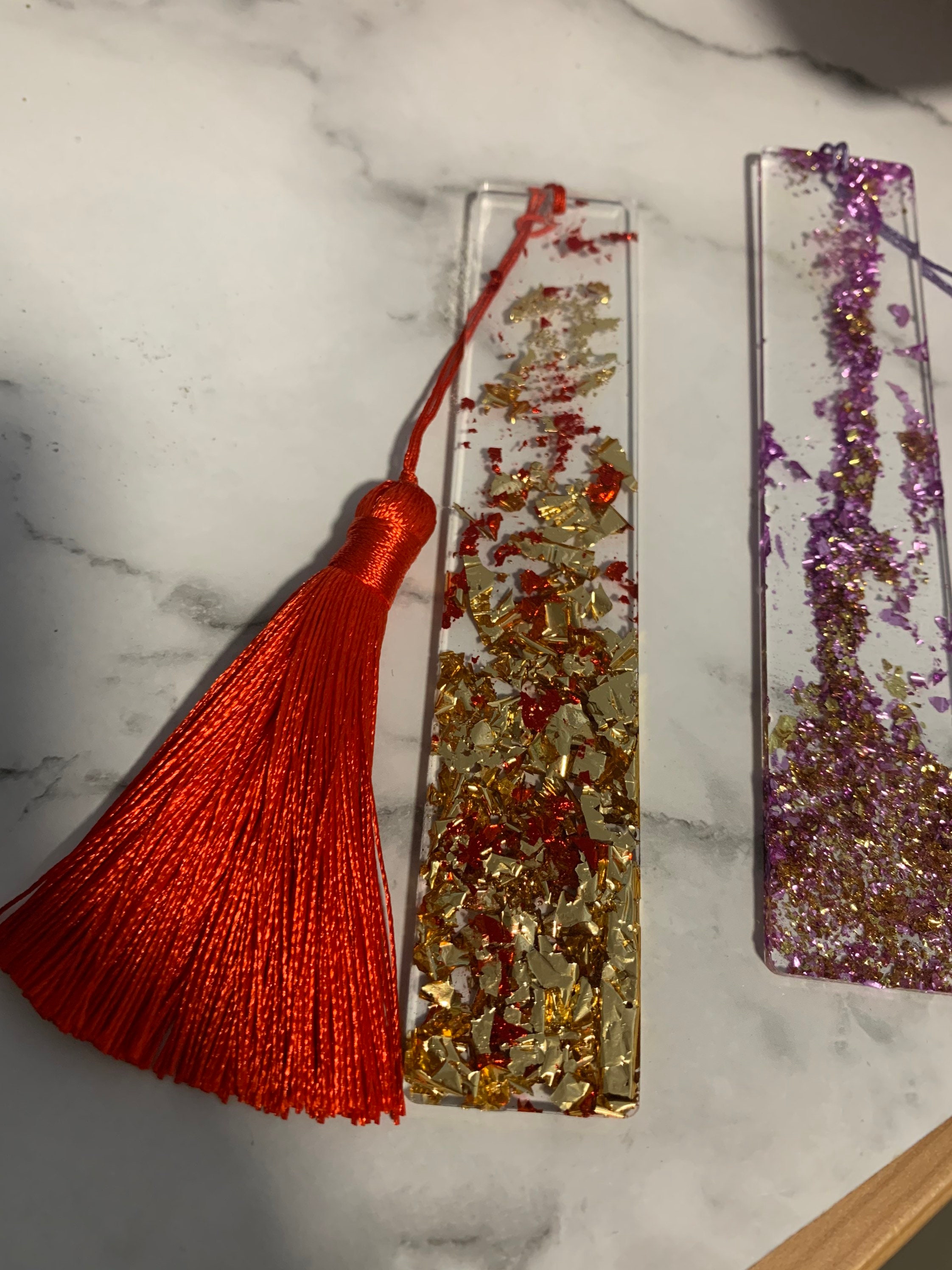 Custom Resin foil bookmarks with tassels Etsy