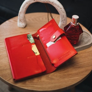 Cartera de cuero para mujer, cartera de cuero hecha a mano, regalo de Año Nuevo, cartera personalizada, cartera de tarjeta de crédito, regalo de entrega rápida, accesorio para mujer
