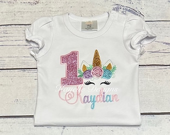 Girls Personalised Unicorn t-shirt | Birthday | Embroidery