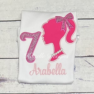 Girls Personalised Girl Silhouette t-shirt | Birthday | Embroidery |