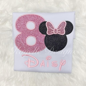 Girls Personalised mouse birthday t-shirt | Embroidery