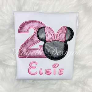 Girls Personalised mouse birthday t-shirt | Embroidery