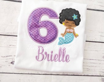 Girls Personalised Mermaid t-shirt | Birthday | Embroidery| Afro mermaid t-shirt