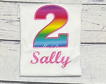 Girls Personalised bright colour birthday number t-shirt | Birthday | Embroidery |