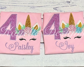 Girls Personalised Unicorn t-shirt | Birthday | Embroidery