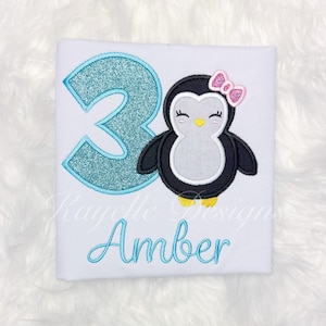 Girls Personalised Penguin t-shirt | Birthday | Embroidery | Zoo Animal