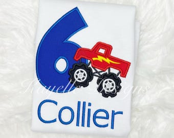 Jungen personalisierte Monster Truck T-Shirt | Geburtstag | Stickerei| LKW-T-Shirt