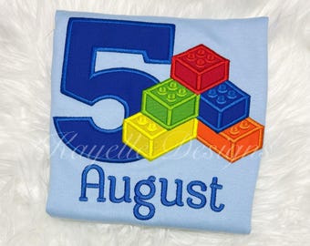 Boys Personalised Building blocks t-shirt | Birthday | Embroidery| Blocks t-shirt | Building bricks t-shirt