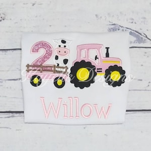 Girls Personalised Farm Truck t-shirt | Birthday | Embroidery| Farm Vehicle | Farm Tractor | Tractor with Cow