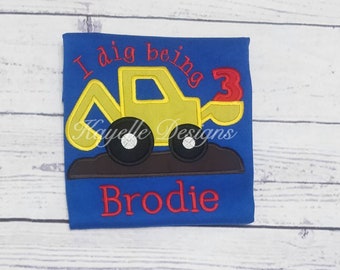 Children Personalised Digger t-shirt | Birthday | Embroidery| Farm Vehicle | Construction Vehicle
