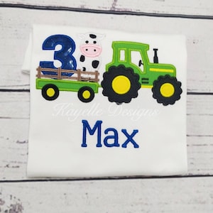 Boys Personalised Farm Truck t-shirt | Birthday | Embroidery| Farm Vehicle | Farm Tractor  | Tractor with Cow