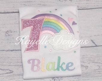 Camiseta arco iris personalizada para niños / Cumpleaños / Bordado / Camiseta de cumpleaños arco iris /