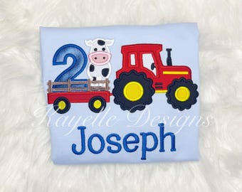 Boys Personalised Farm Truck t-shirt | Birthday | Embroidery| Farm Vehicle | Farm Tractor  | Tractor with Cow